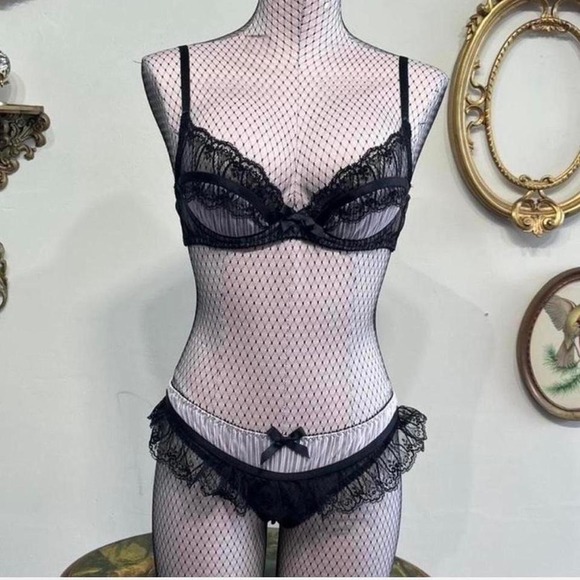 Agent Provocateur Fifi Lingerie Set 34DD Size 3 Pink Black Sheer Lace NWT